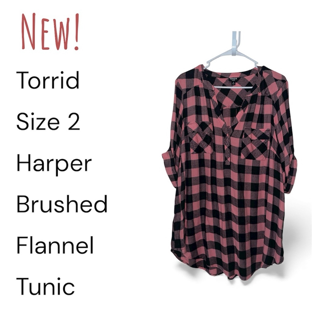 Torrid Black and Pink Checkered Flannel Shirt